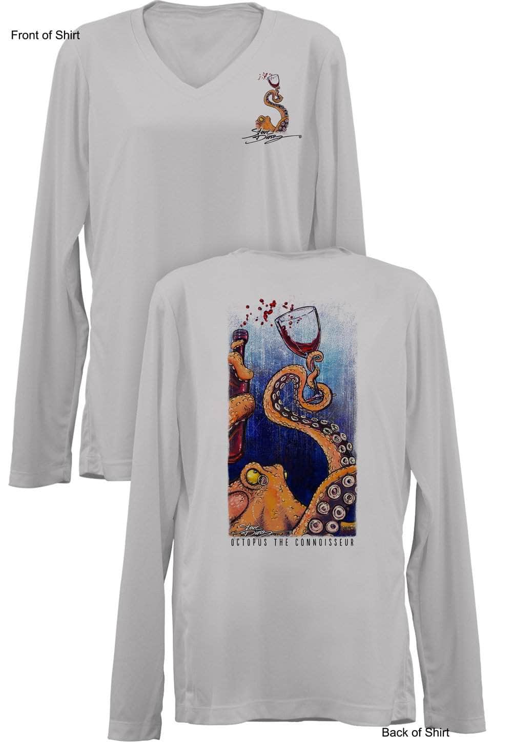 Octopus the Connoisseur- Ladies Long Sleeve V-Neck-100% Polyester